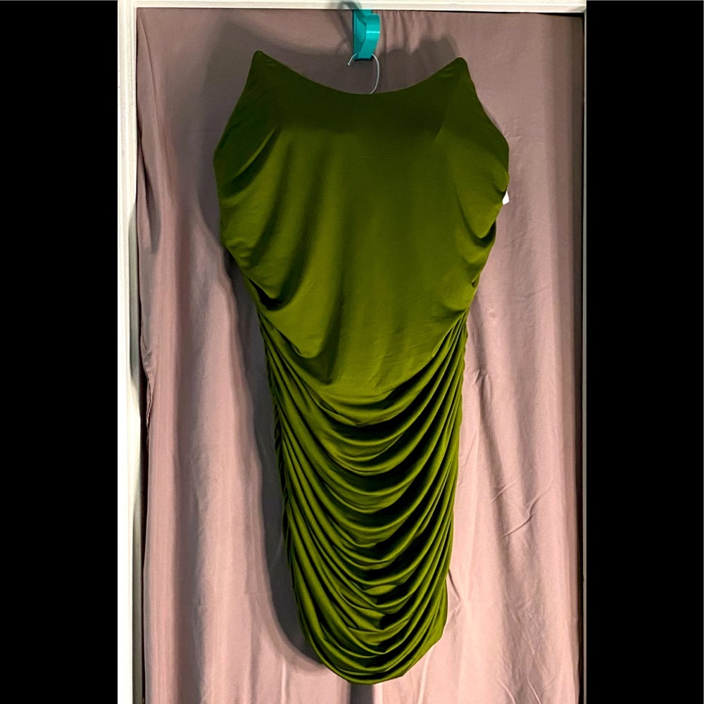 Plus Size Fashion Nova Ruched Olive Colored Dress 3X NWT